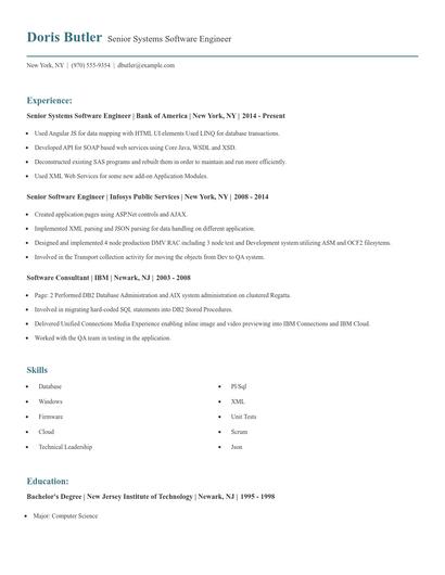 Senior Systems Software Engineer Resume