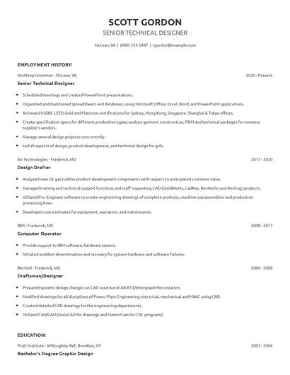 Senior Technical Designer Resume
