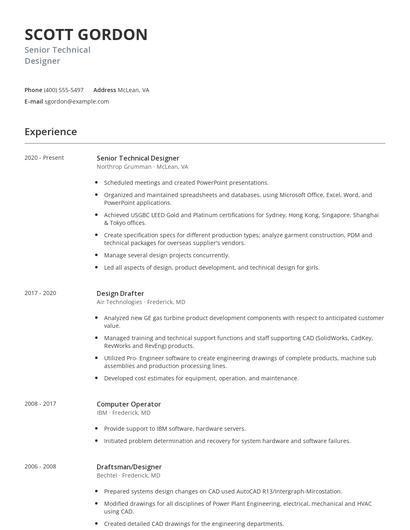 Senior Technical Designer Resume