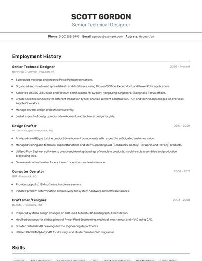 Senior Technical Designer Resume