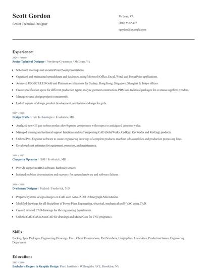 Senior Technical Designer Resume