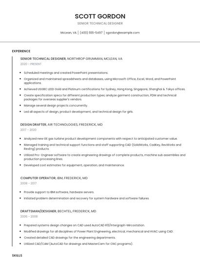 Senior Technical Designer Resume