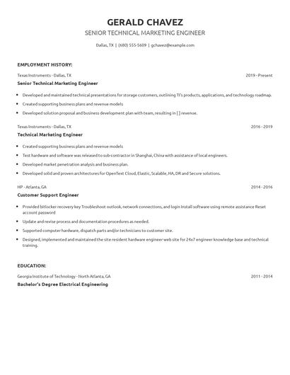 Senior Technical Marketing Engineer Resume