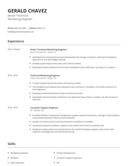 Senior Technical Marketing Engineer Resume