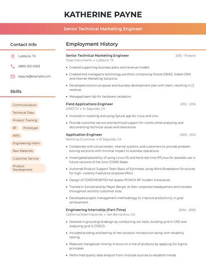 Senior Technical Marketing Engineer Resume
