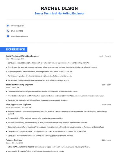 Senior Technical Marketing Engineer Resume