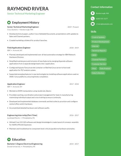 Senior Technical Marketing Engineer Resume