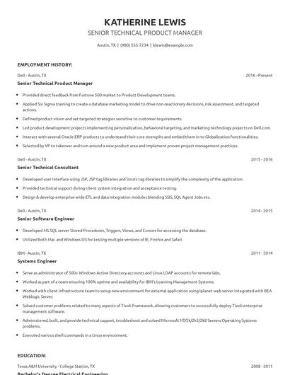 Senior Technical Product Manager Resume