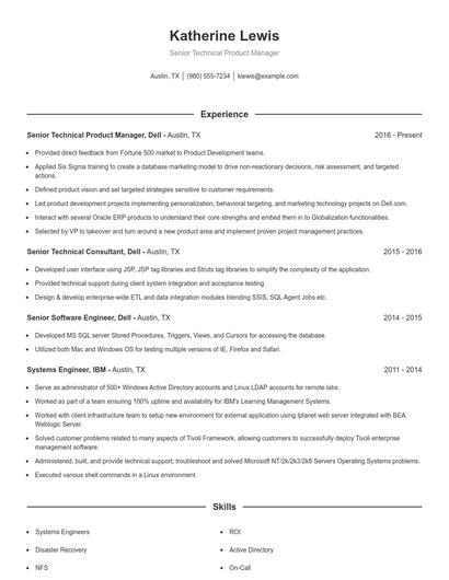 Senior Technical Product Manager Resume