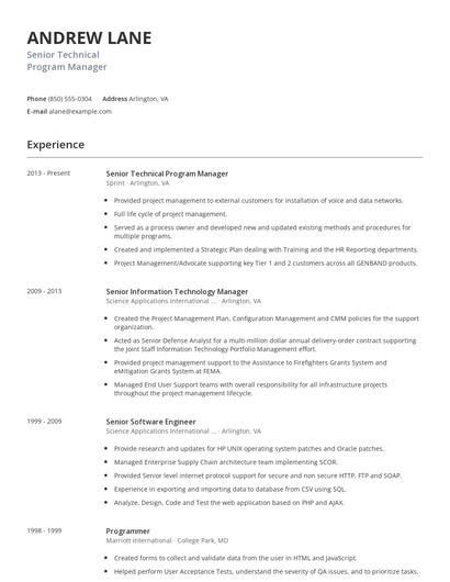 Senior Technical Program Manager Resume
