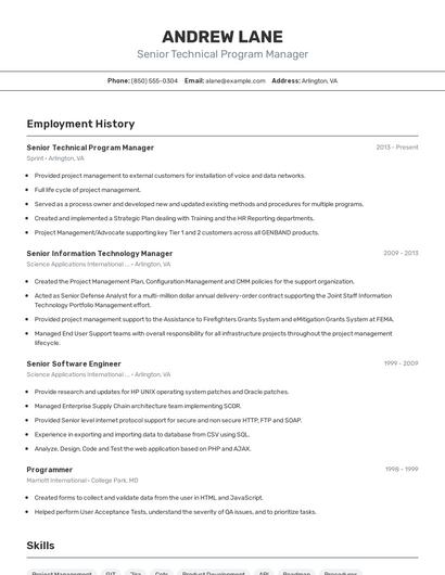 Senior Technical Program Manager Resume