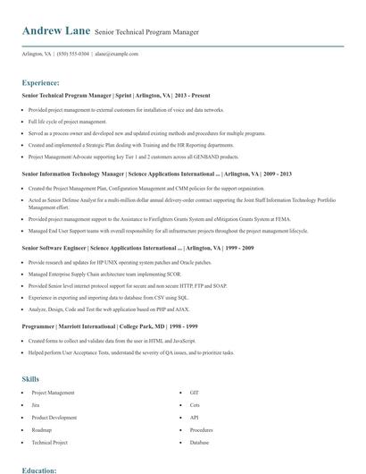 Senior Technical Program Manager Resume