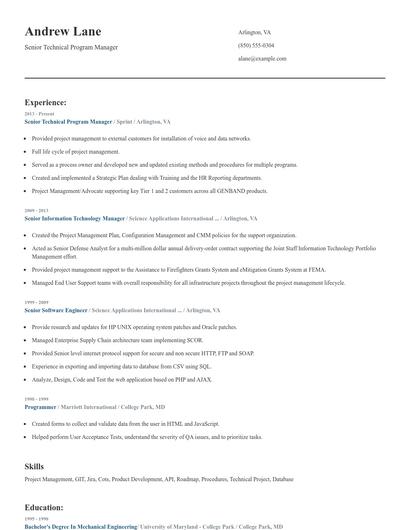 Senior Technical Program Manager Resume