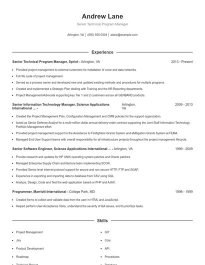 Senior Technical Program Manager Resume