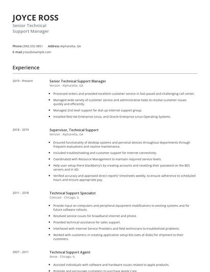 Senior Technical Support Manager Resume