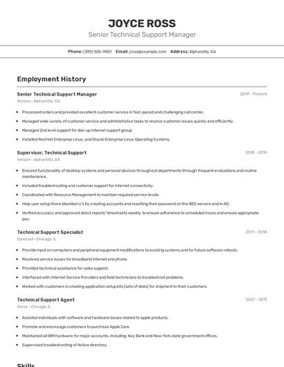 Senior Technical Support Manager Resume