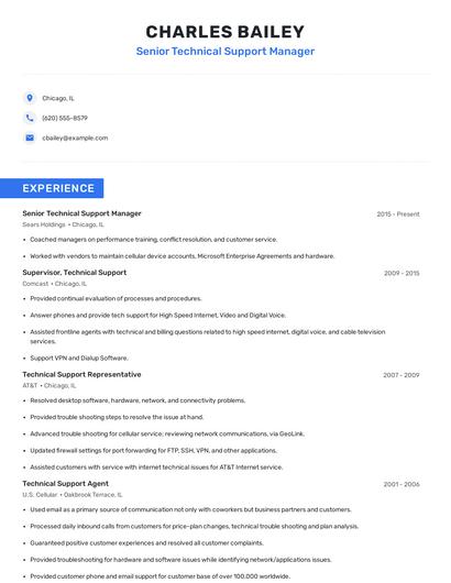 Senior Technical Support Manager Resume