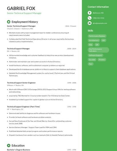 Senior Technical Support Manager Resume