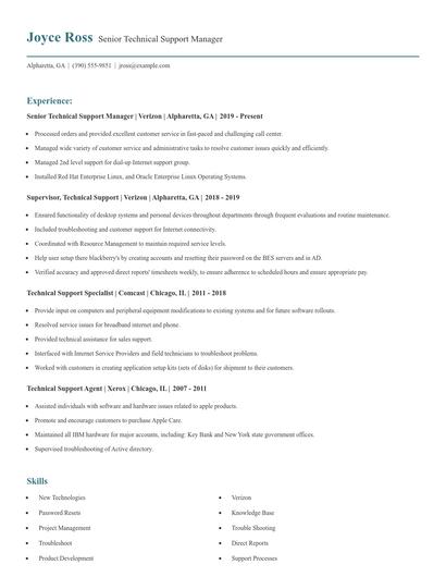 Senior Technical Support Manager Resume