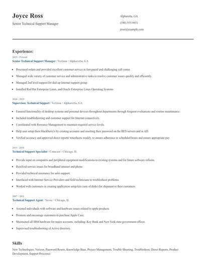 Senior Technical Support Manager Resume