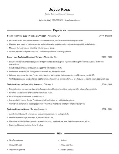 Senior Technical Support Manager Resume