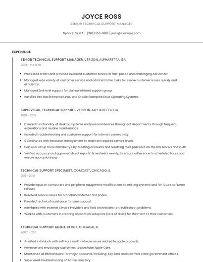 Senior Technical Support Manager Resume