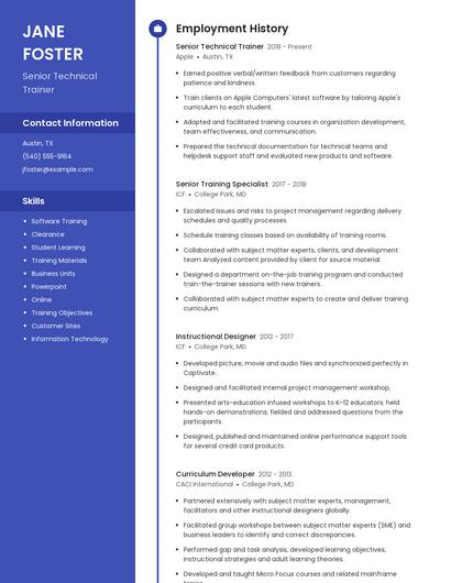 Senior Technical Trainer Resume