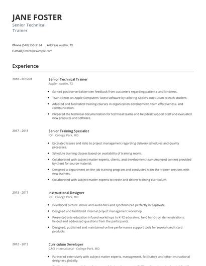 Senior Technical Trainer Resume