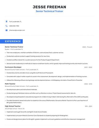 Senior Technical Trainer Resume