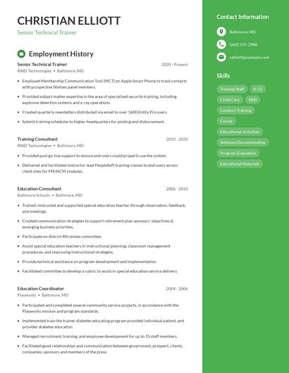 Senior Technical Trainer Resume