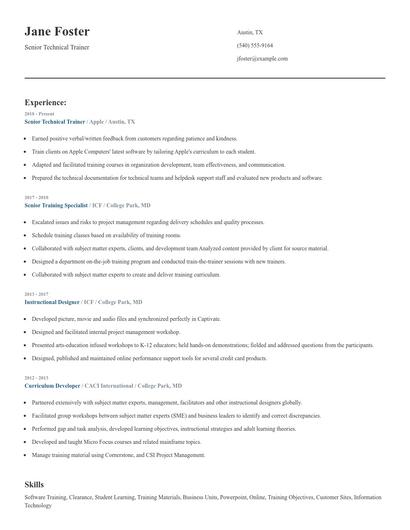 Senior Technical Trainer Resume