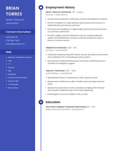 Senior Telecom Technician Resume