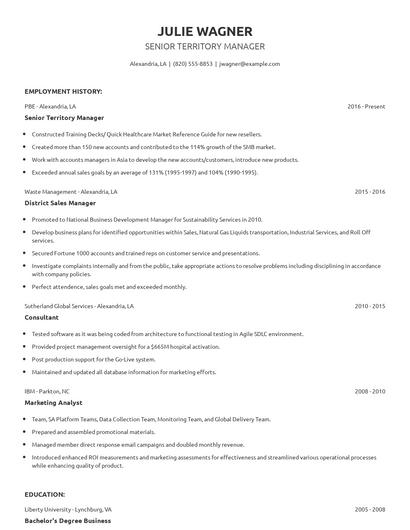 Senior Territory Manager Resume
