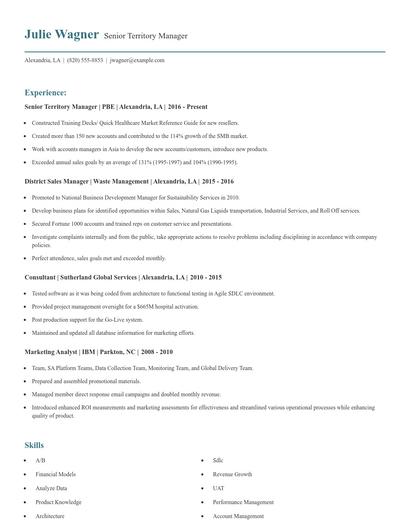 Senior Territory Manager Resume