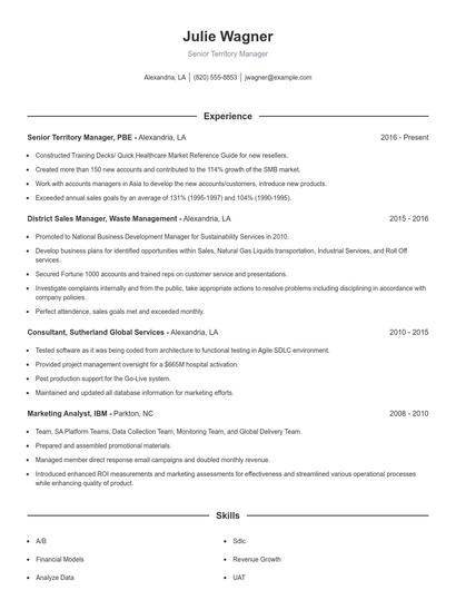 Senior Territory Manager Resume