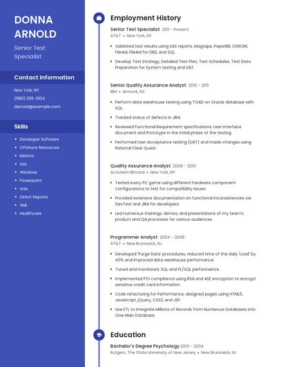 Senior Test Specialist Resume