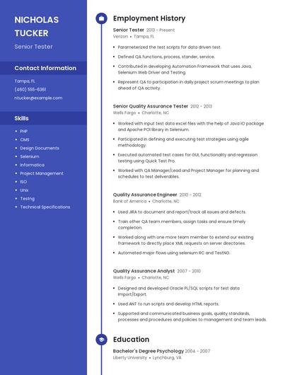 Senior Tester Resume