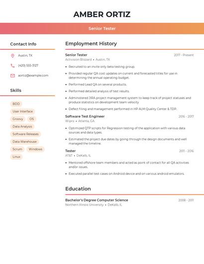 Senior Tester Resume