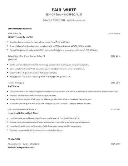 Senior Training Specialist Resume