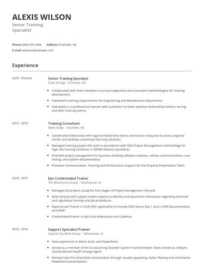Senior Training Specialist Resume