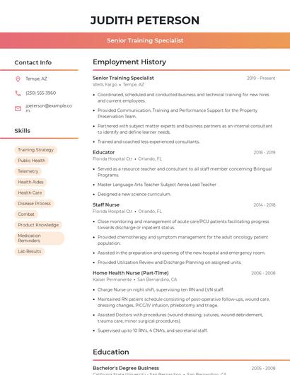 Senior Training Specialist Resume