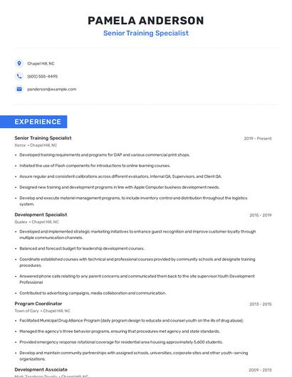 Senior Training Specialist Resume