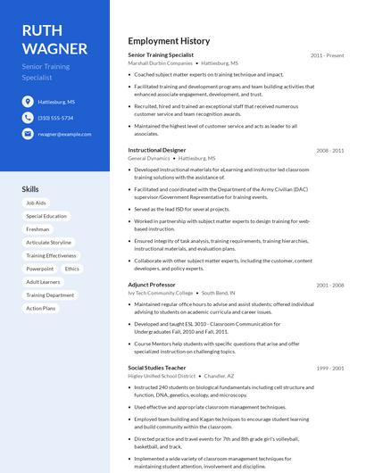 Senior Training Specialist Resume