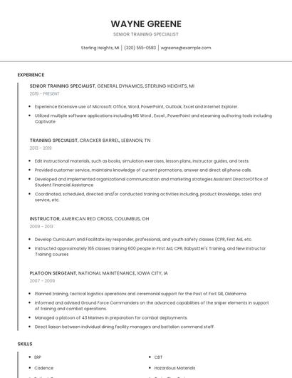 Senior Training Specialist Resume