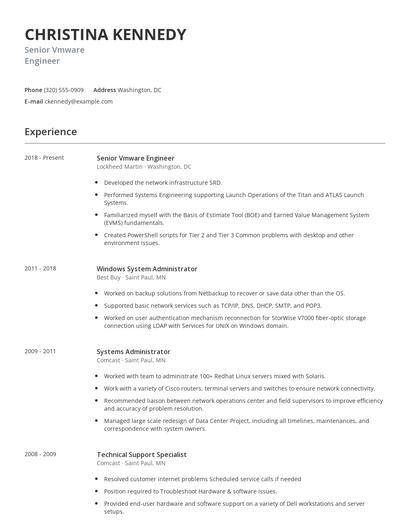 Senior Vmware Engineer Resume