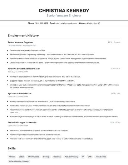 Senior Vmware Engineer Resume