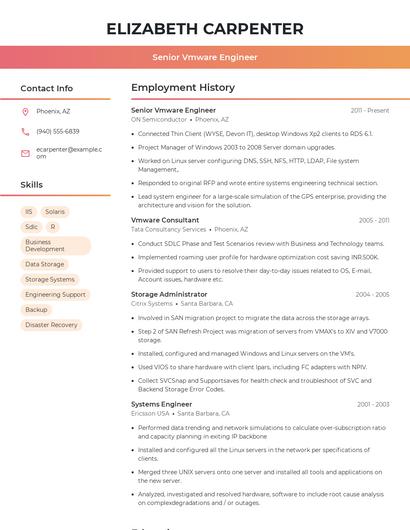 Senior Vmware Engineer Resume