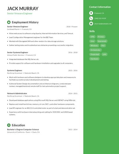 Senior Vmware Engineer Resume