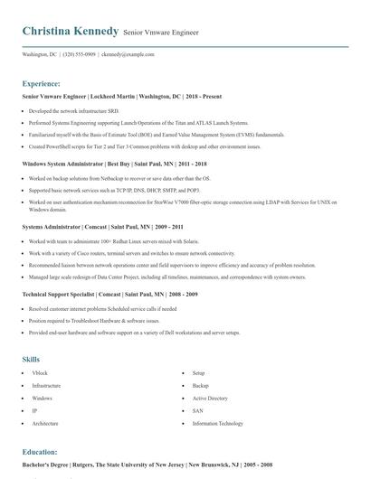 Senior Vmware Engineer Resume