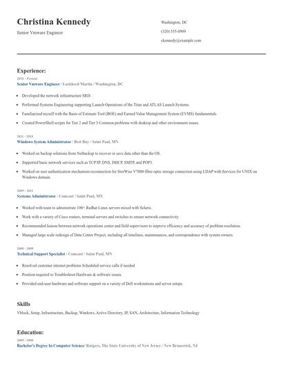 Senior Vmware Engineer Resume